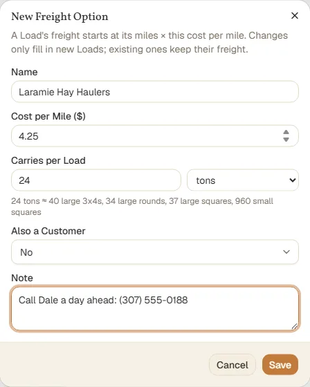 Adding a Freight Option