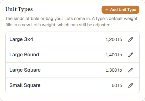 The Unit Types list