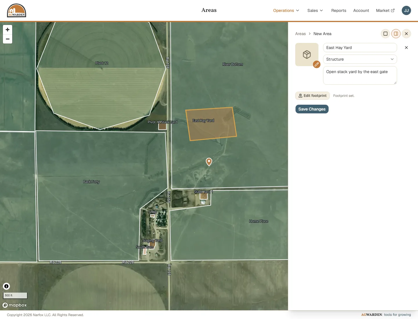 The new Area's footprint on the map, ready to save