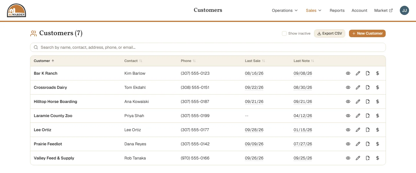 The Customers page