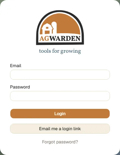 The AgWarden login page